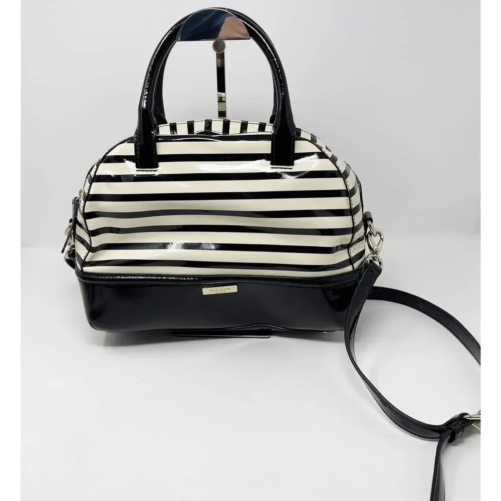 Kate Spade Chelsea Park Porter Patent Leather Handbag Black Cream Bow Crossbody